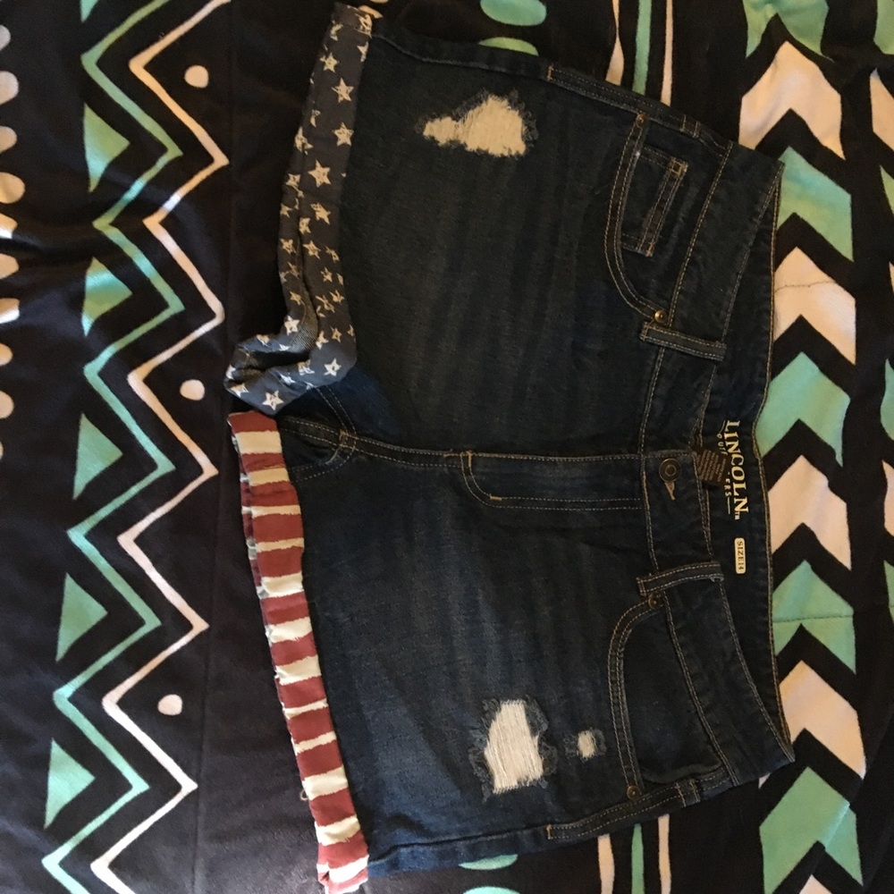 jean shorts american flag themed